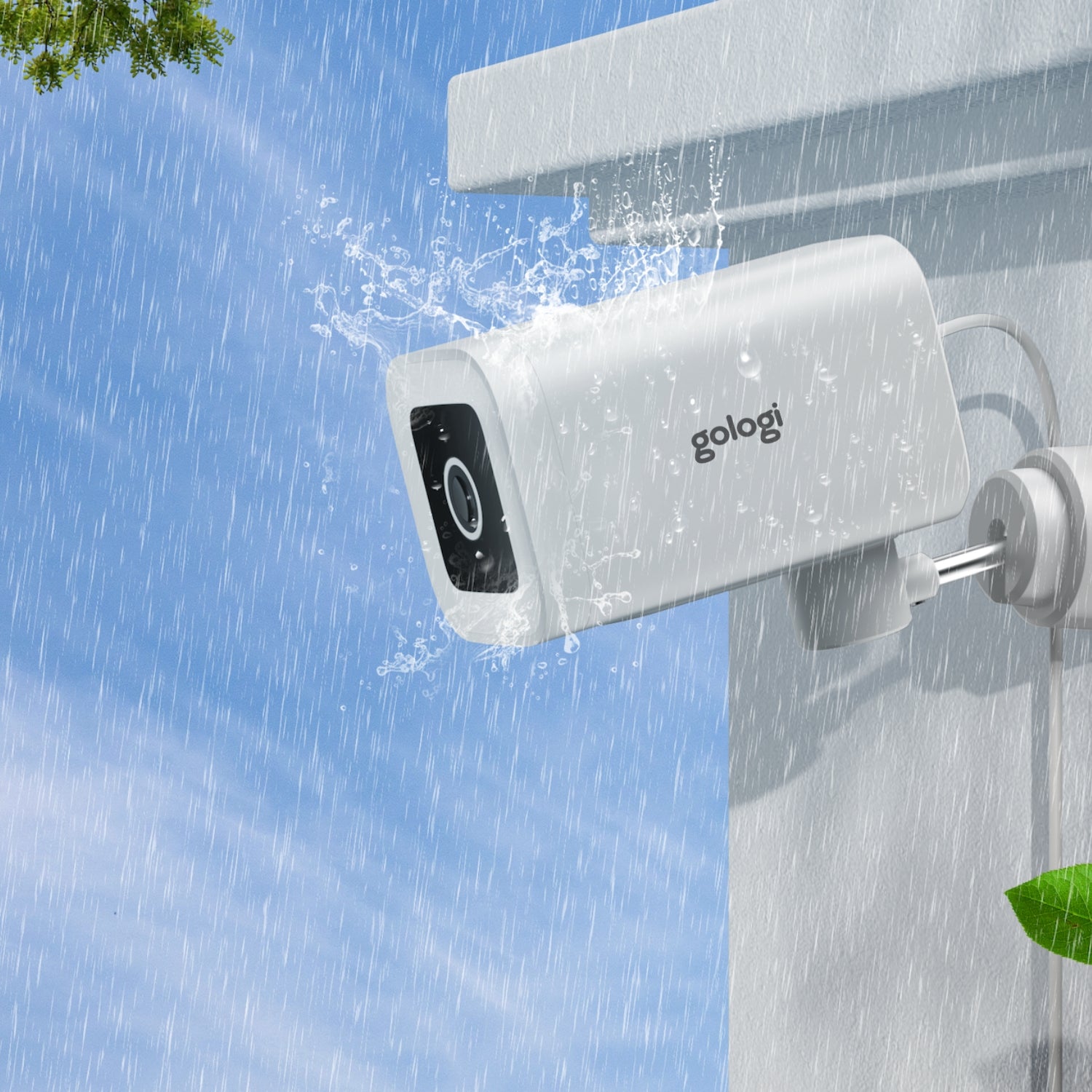 illustratie van een beveiligingscamera buiten die bestand is tegen regen en wind