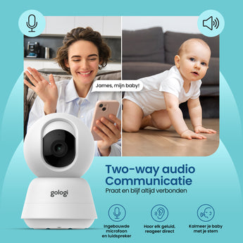 Camera met moeder en baby weergegeven met tweerichtingsaudio-communicatie